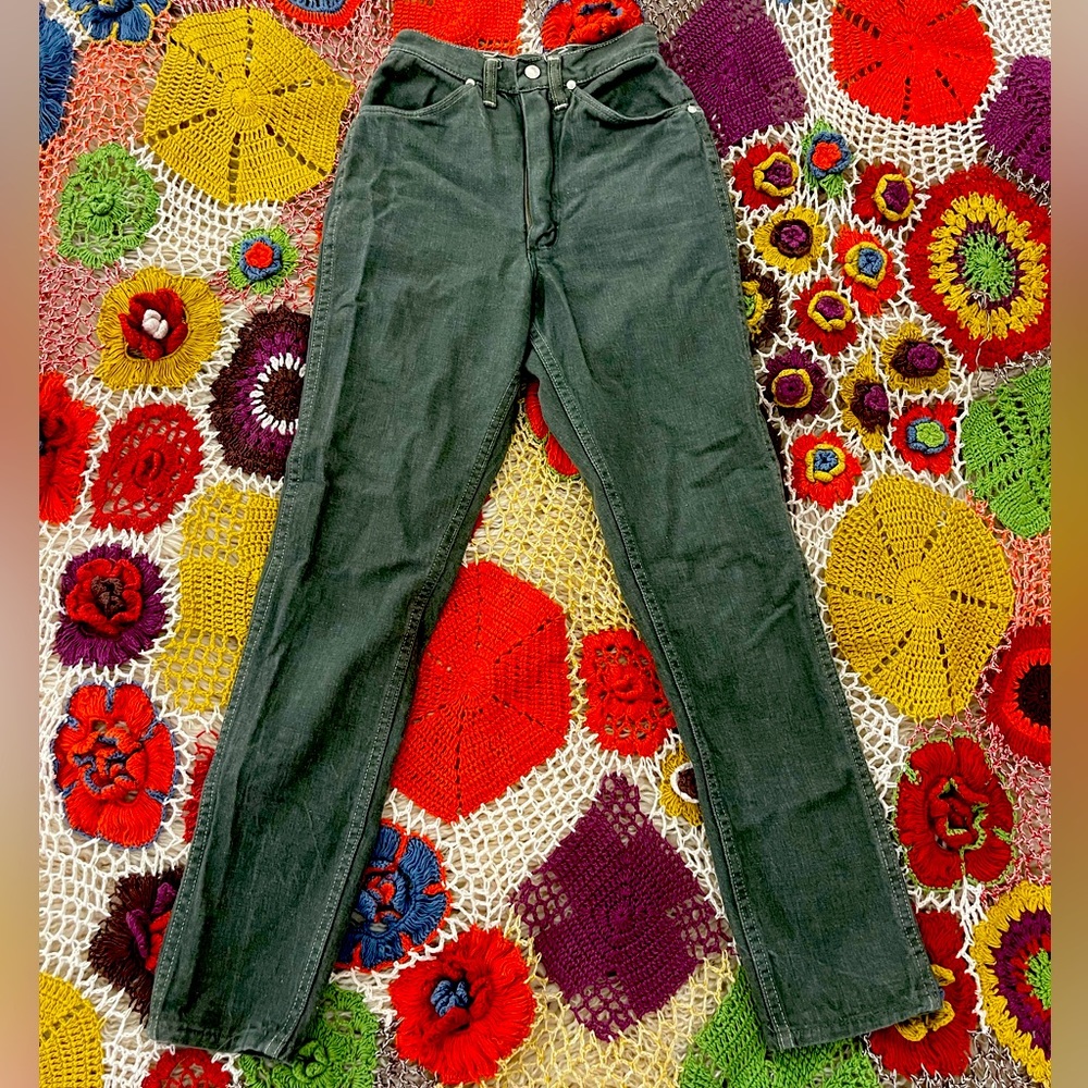 Vintage 70’s Wranglers Army Green, High Waisted, … - image 2